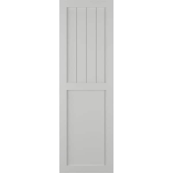 Ekena Millwork 18 in. x 42 in. PVC True Fit Farmhouse/Flat Panel Combination Fixed Mount Board & Batten Shutters Pair in Hailstorm Gray