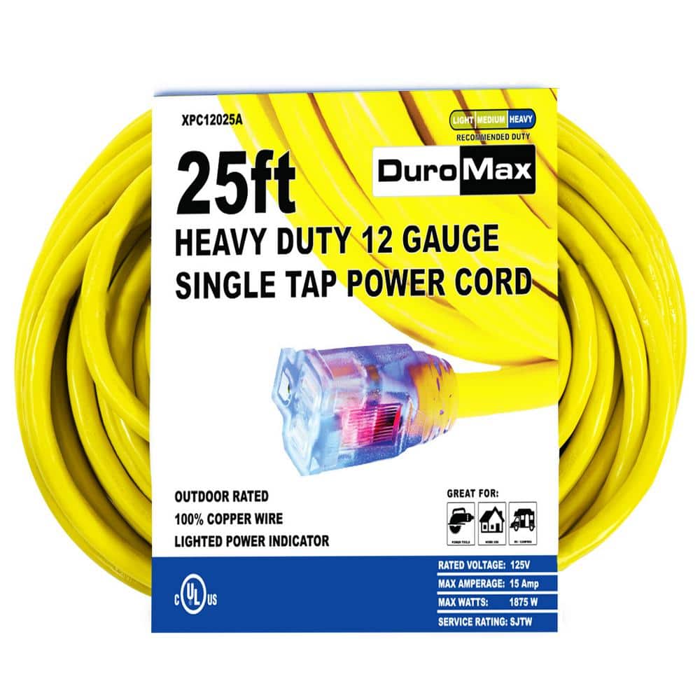 DUROMAX 25 ft. 12 Gauge Portable Generator Single Tap Extension Power