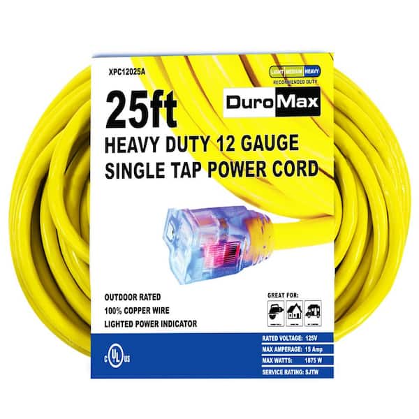 DUROMAX 25 ft. 12 Gauge Portable Generator Single Tap Extension Power Cord