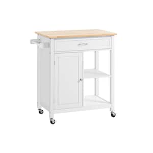 White MDF Kitchen Cart with Storage Drawer for Dining Room