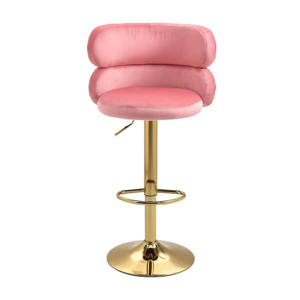 Utopia 4niture Dahlia 42 in. Pink Low Back Metal Frame Adjustable Cushioned Bar Stool with Velvet Seat