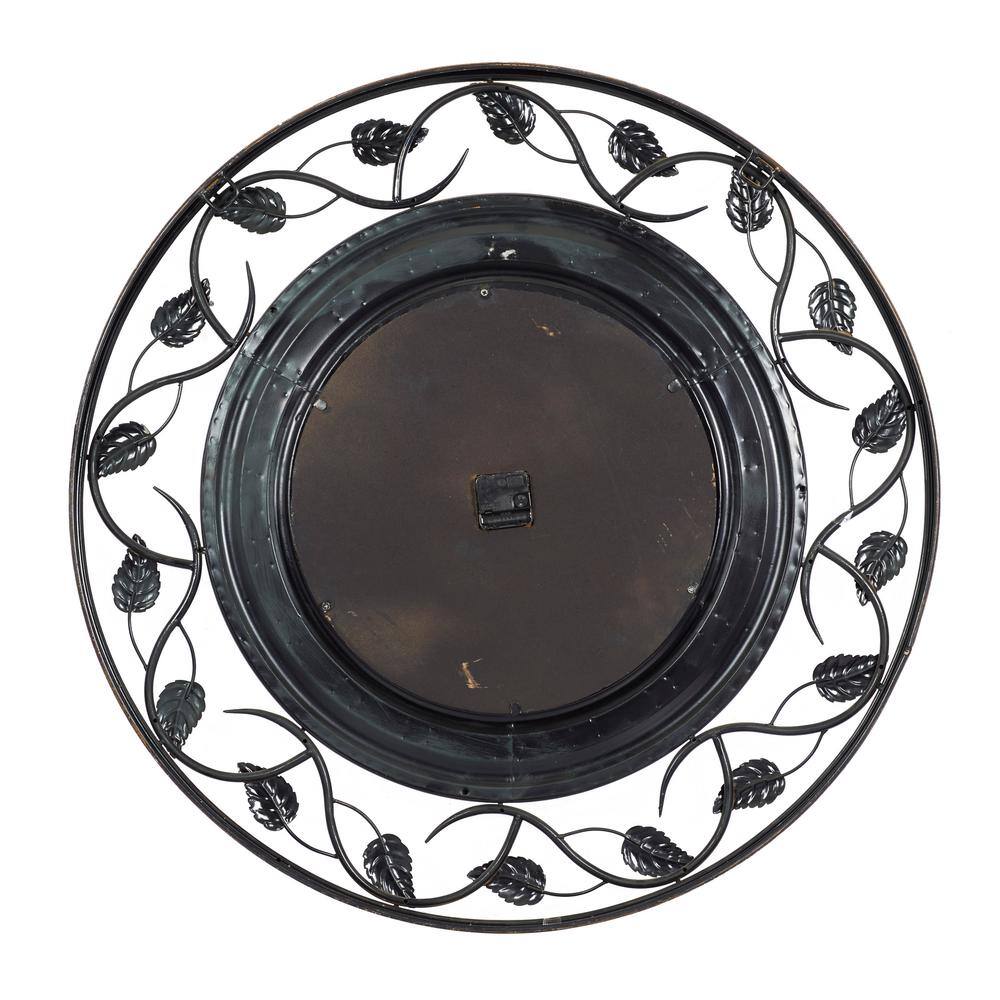 36'' Brown Metal Leaf Medallion Wall Clock with Scrolled Vines