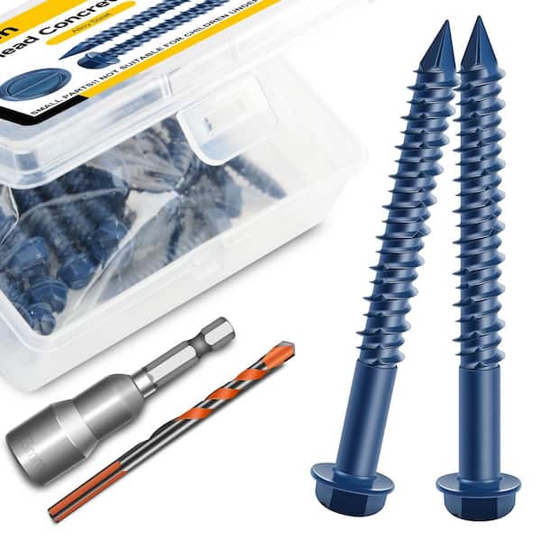 1/4 in. x 2-1/4 in. Carbon Steel Slotted Hex Head Concrete Screws Blue Corrosion-Resistant Coating (30-Pack)
