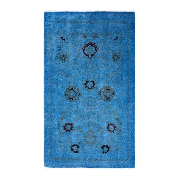 Overdyed Blue 3 ft. x 5 ft. Solid Wool Indoor Area Rug