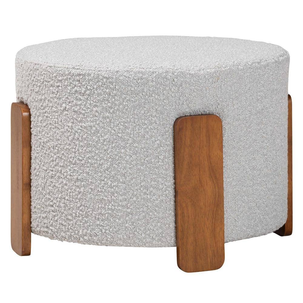 Baxton Studio Finlay Light Grey and Walnut Brown Fabric Ottoman 242-13436-HD - The Home Depot