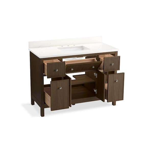 Malin by Studio McGee 48 in. Draper Oak Bath Vanity with Bianco Bella Quartz Top