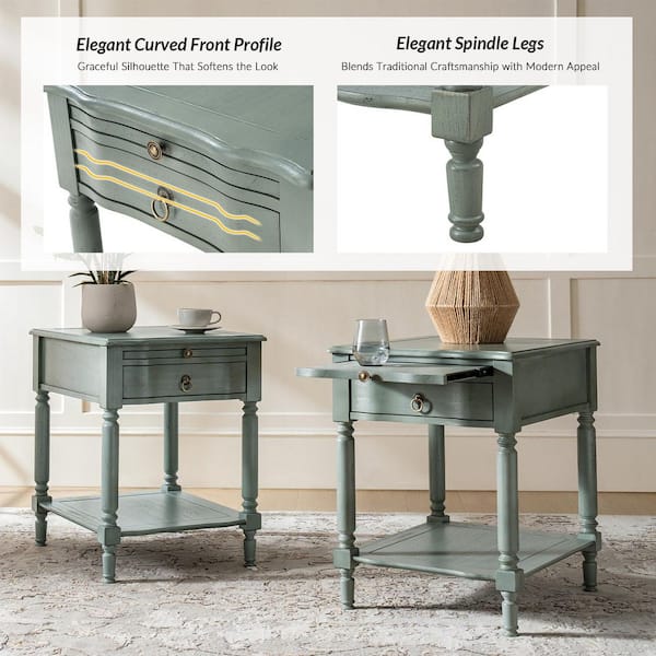JAYDEN CREATION Gillian 20 in. Blue Rectangle Wood End Table Set