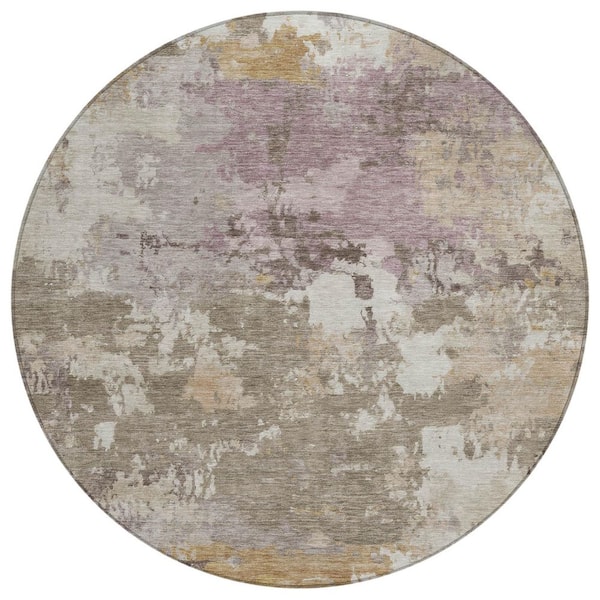 Chantille Machine Washable Indoor/Outdoor Abstract ACN2812 Taupe 8 ft. x 8 ft. Round Rug