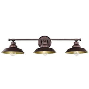 32.25 in. W 3-Light Oil Rubbed Bronze Vanity Light with Gold Inside