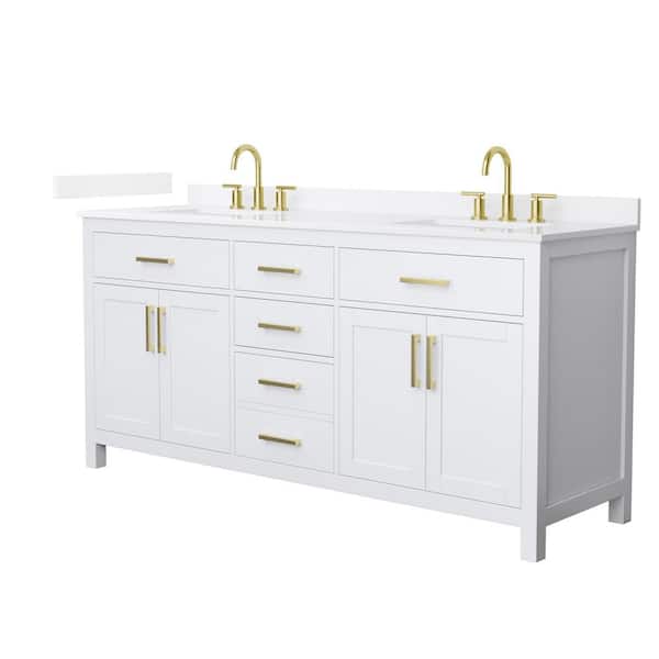 Wyndham Collection Beckett 72 in. Double Freestanding White Bath Vanity with White Quartz Top (Assembled)