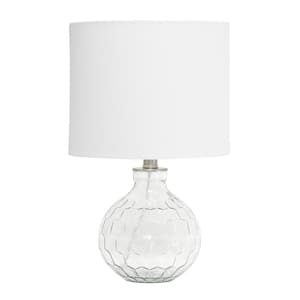 17.75 in. Clear Contemporary Engraved Honeycomb Glass Table Desk Lamp with Fabric Shade