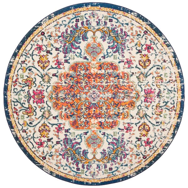 SAFAVIEH Madison Ivory/Orange Doormat 3 ft. x 3 ft. Round Border Area Rug