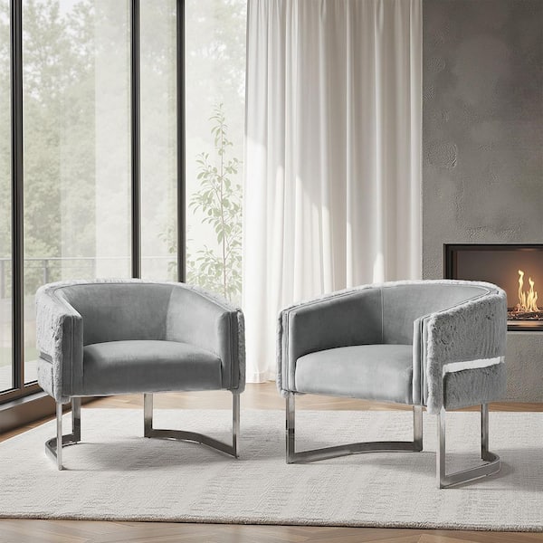 Quinn Grey Polyester Armchair with Metal Legs Set of 2