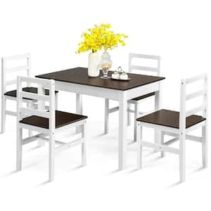 28.5 in. Rectangle Walnut and White 5-Piece Dining Set Solid Wood Compact Kitchen Table and 4-Chairs 34 in.