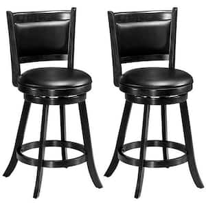 2-Piece 24 in. Black Swivel Counter Stool Dining Chair Upholstered Seat