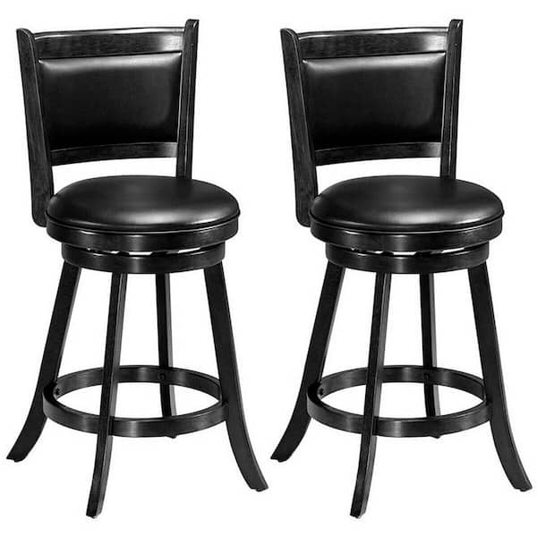 Gymax 2-Piece 24 in. Black Swivel Counter Stool Dining Chair Upholstered Seat