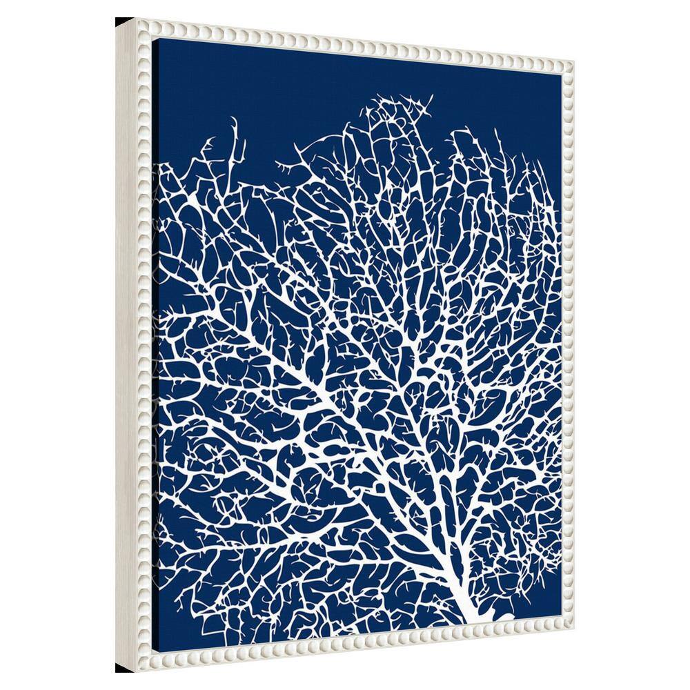 Navy Coral II Crop Coastal Canvas Art with White Frame