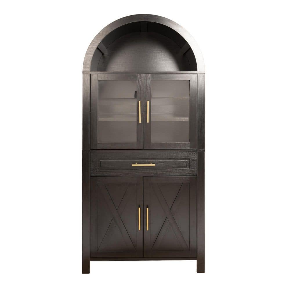32 in. W x 16 in. D x 71 in. H Black Freestanding Linen Cabinet
