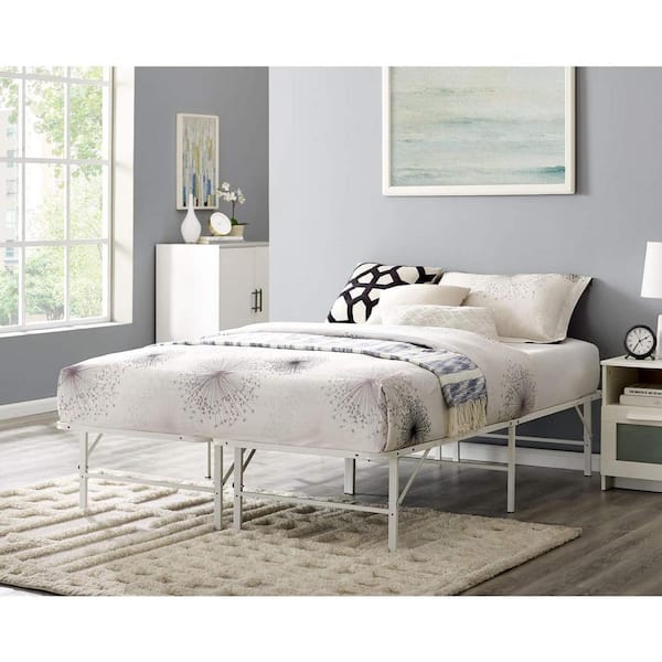 HOMESTOCK White Metal Frame Queen 14" Platform Bed with Heavy-Duty Construction Foldable Design, Steel Slats, Mattress Foundation