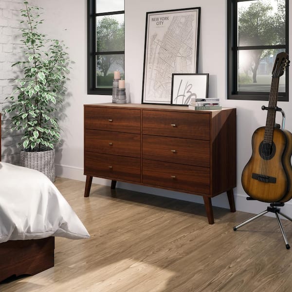 Prepac Milo Mid Century Modern Cherry 6 Drawer 52.5 in. Dresser CDBR 1406 1