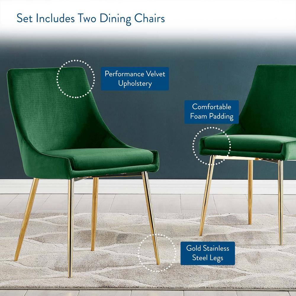 Low Parsons Side Chair in Gold Emerald Velvet with Wood & Metal