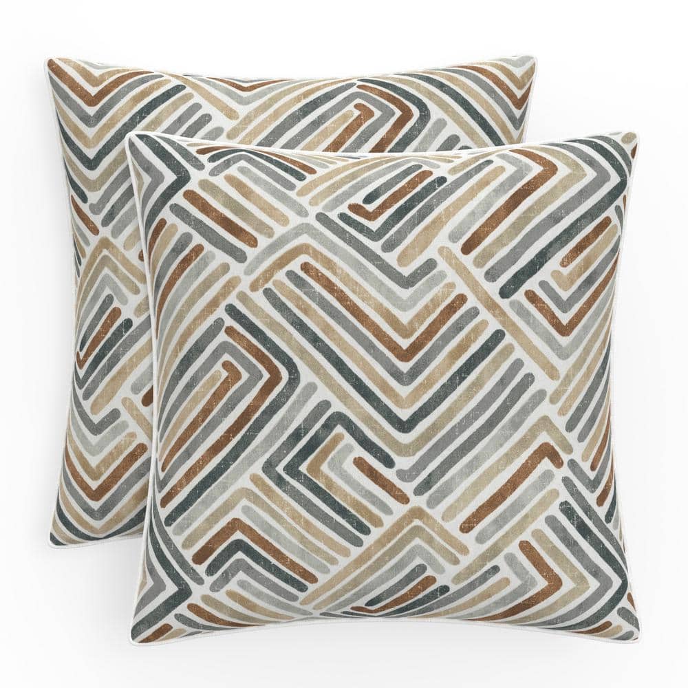 Estie Rattan Geometric Outdoor Accent Throw Pillows, Set of 2, 16.5" x 16.5"