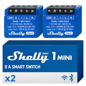 1 Mini Gen3, WiFi and Bluetooth Smart Switch Relay, 1 Channel 8A, Home Automation, Dry contacts (2-Pack)