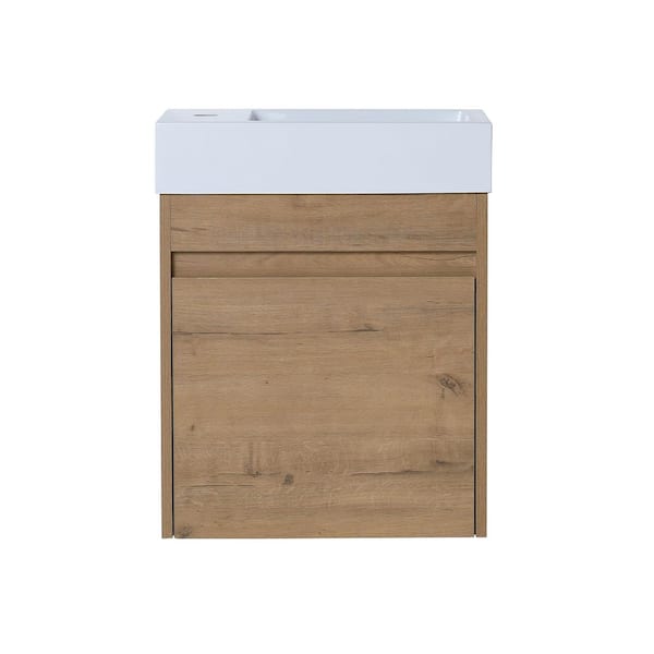 18 in. Wall-Mounted Single Oak Bath Vanity with White Resin Vanity Top Assembled
