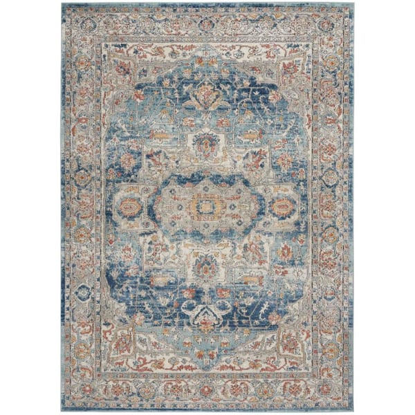 Nourison Concerto Ivory Blue 5 ft. x 7 ft. Border Traditional Area Rug
