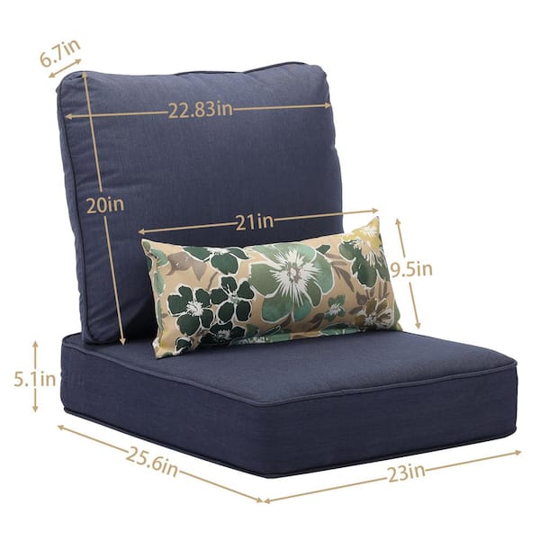 23 in. W x 25.6 in. D Outdoor Lounge Chair Seat/Back Cushion with Piping (Set of 2)