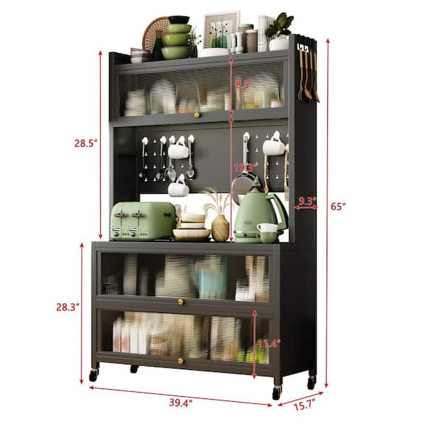 Adrinfly 23.6 in. W x 15.7 in. D x 65.2 in. H in White Metal Ready to Assemble Floor Base Kitchen Cabinet with Wheels