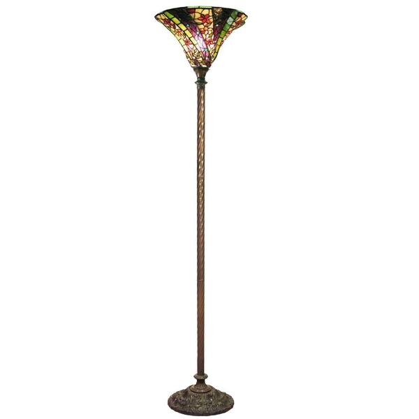 Warehouse of Tiffany 72 in. Antique Bronze 3D Purple Wave Stained Glass Floor Lamp with Foot Switch