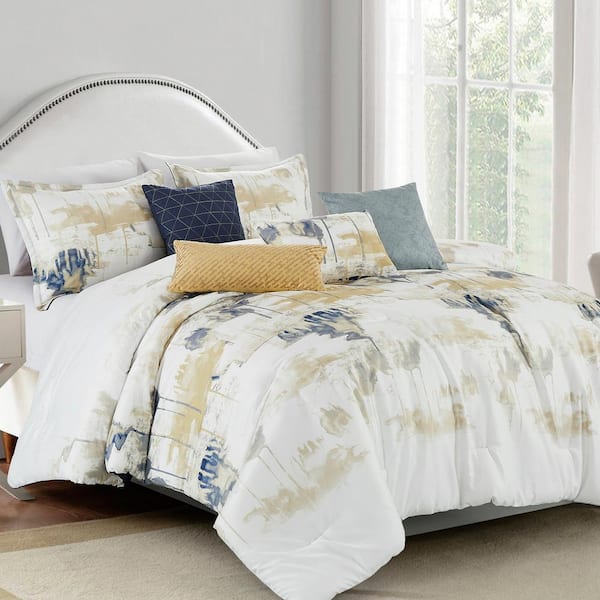 Shatex 7-Piece Ink Painting Microfiber Polyester King Comforter Set