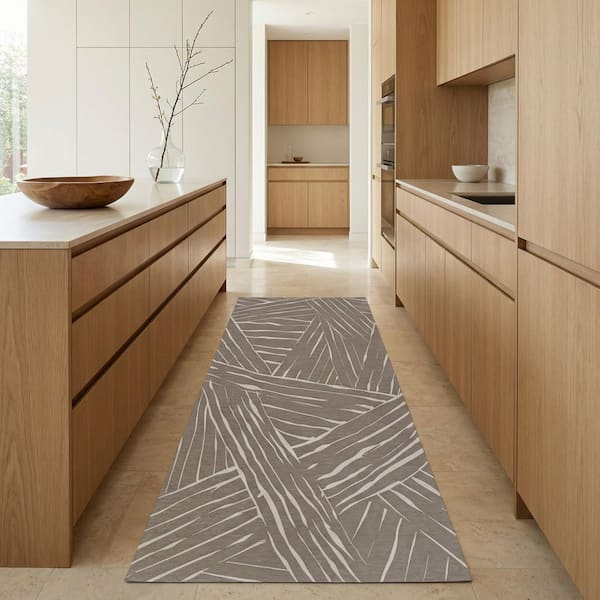 Dolce Parquet Mocha 2 ft. x 8 ft. Transitional Flatwoven Abstract Polypropylene Runner Indoor/Outdoor Area Rug