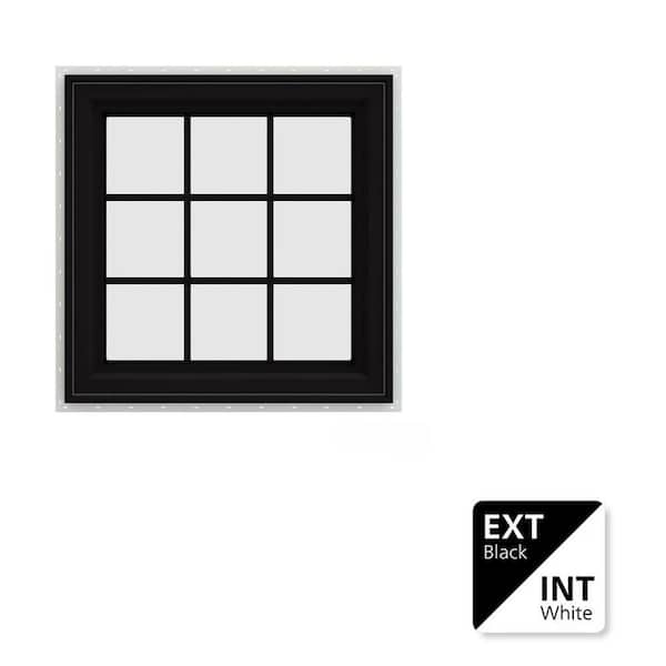 30 in. x 30 in. V-4500 Series Black FiniShield Vinyl Right-Handed Casement Window with Colonial Grids/Grilles