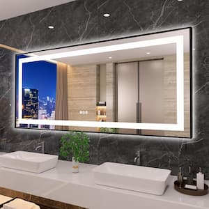 72 in. W x 32 in. H Rectangular Framed Front & Back LED Lighted Anti-Fog Wall Bathroom Vanity Mirror in Tempered Glass