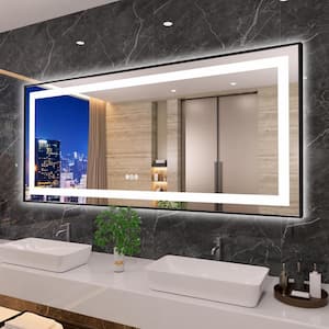 72 in. W x 32 in. H Rectangular Framed Front and Back LED Lighted Anti-Fog Wall Bathroom Vanity Mirror in Tempered Glass