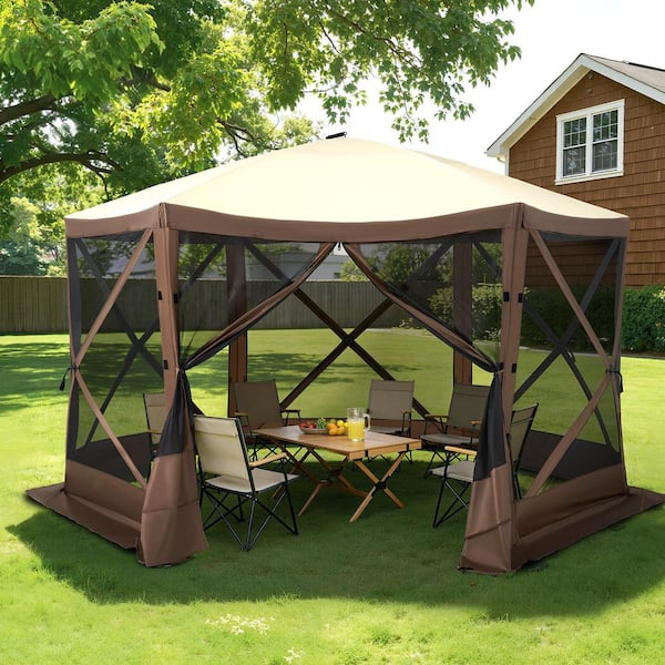 12 ft. x 12 ft. Brown Pop-Up Outdoor Canopy Tent with Mesh Walls