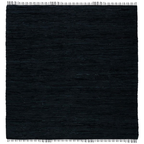 Vintage Leather 7 ft. x 7 ft. Black Solid Marle Square Area Rug
