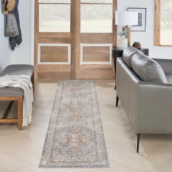 Astra Machine Washable Denim Multicolor 2 ft. x 12 ft. Distressed Traditional Runner Area Rug
