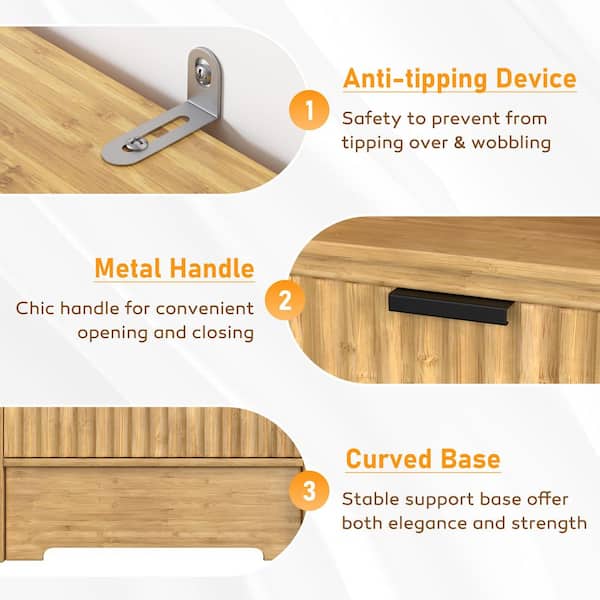 68 in. H Bamboo Accent Cabinet Storage Tall Cabinet with Curved Profile and Drawer in Yellow