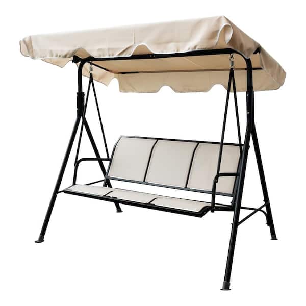 Unbranded 3-Seat Outdoor Metal Patio Swing Chair with Adjustable Canopy