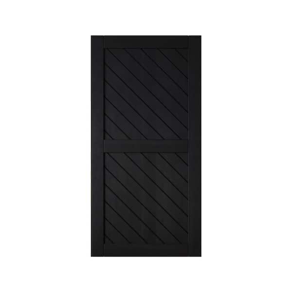 XT2 32 in. x 80 in. C-Panel Solid Core Black Slanted Stripe Design Pine Wood Interior Sliding Barn Door Slab