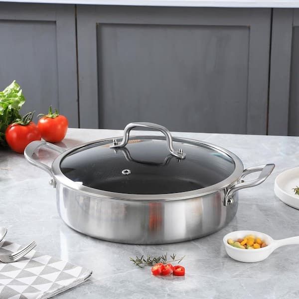 Anqtovp 6 qt. Stainless Steel Nonstick Saute Pan with Lid 12 Inch