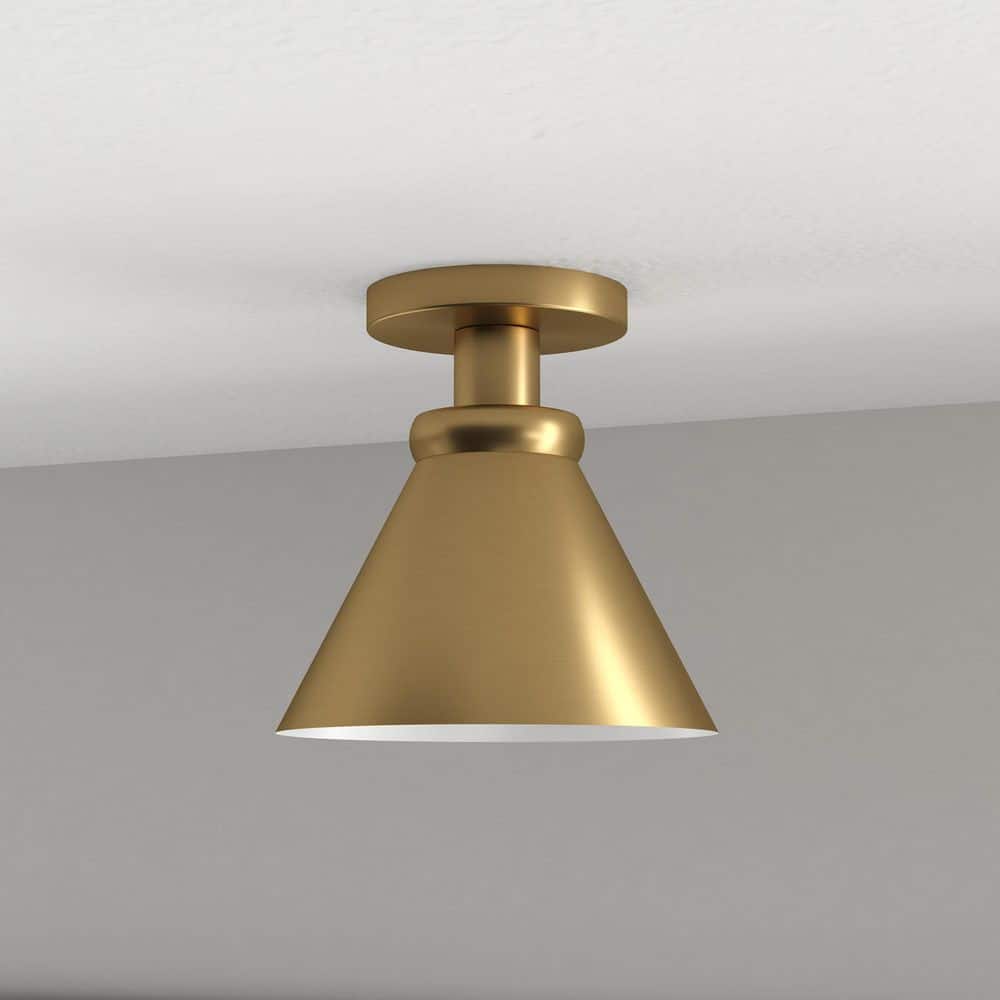 Contemporary Brushed Brass 8.5" Semi-Flush Ceiling Light