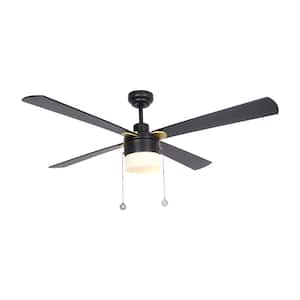 Alrich 52 in. LED Indoor Black Ceiling Fan with Light Kit and Pull Chain