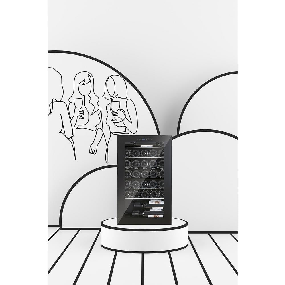 Black Tempered Glass Freestanding Wine Cooler with Interior Lighting