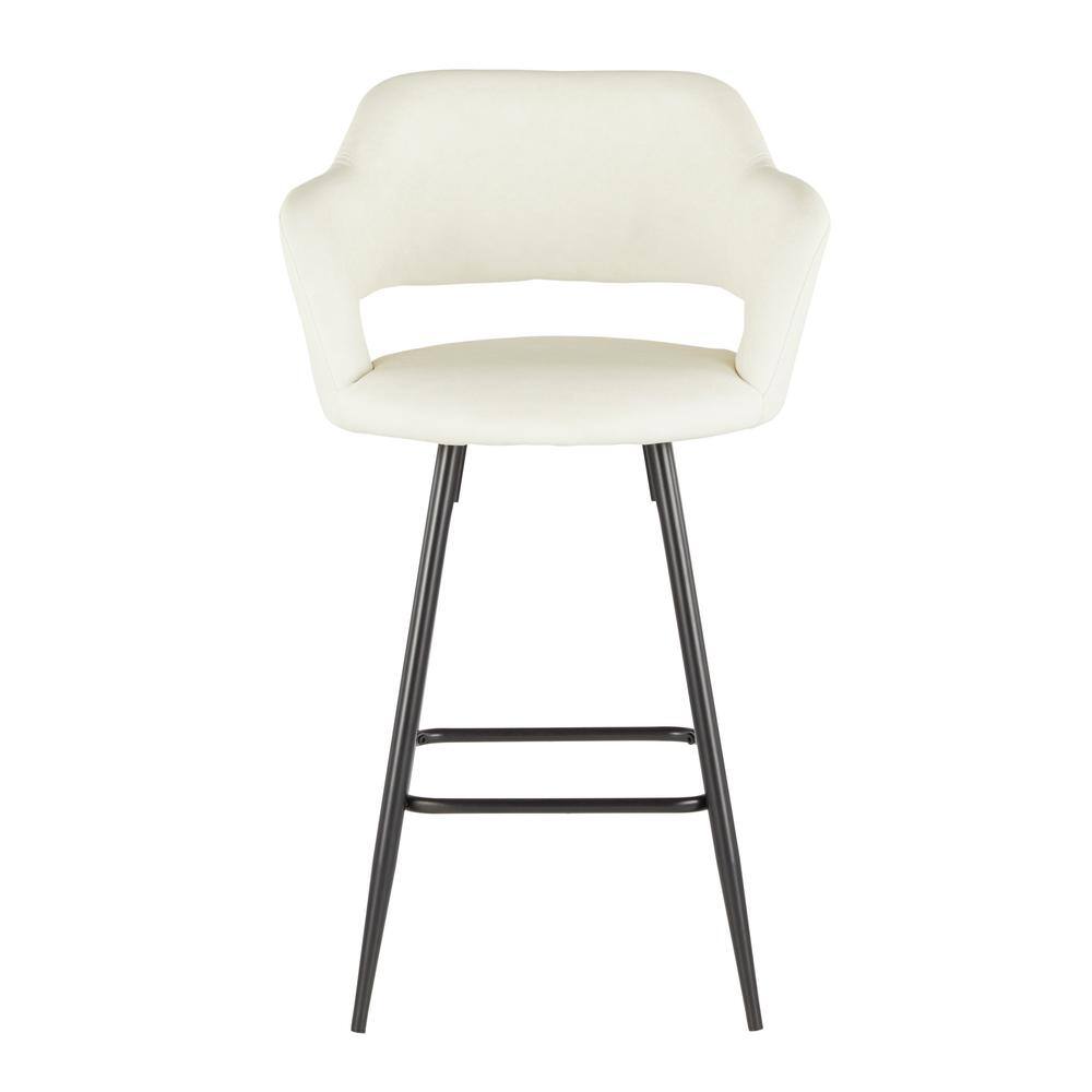 Set of 2 Black Metal and Cream Faux Leather Counter Stools