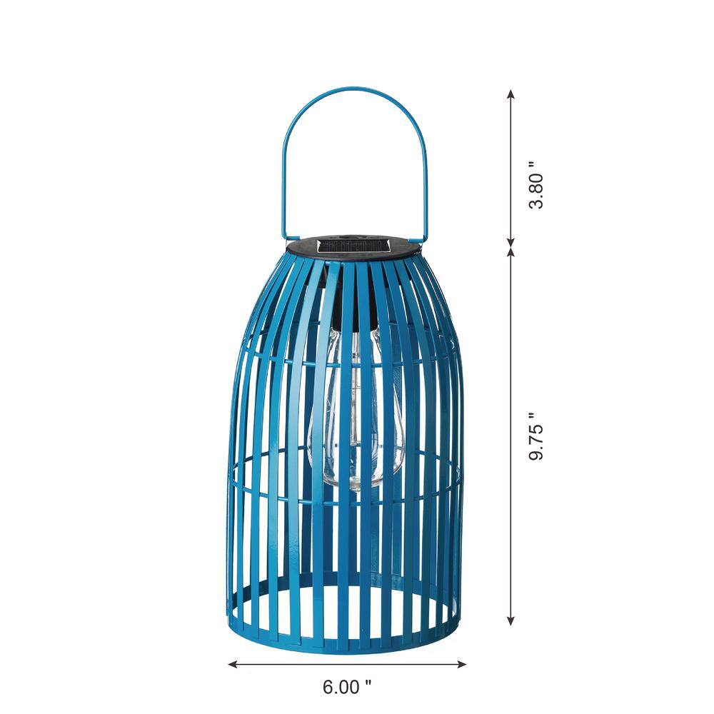 9.75" Blue Metal Solar Powered Hanging Lantern