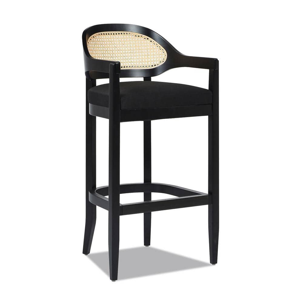 Americana Jet Black Oak Wood Frame Cane Back Bar Stool